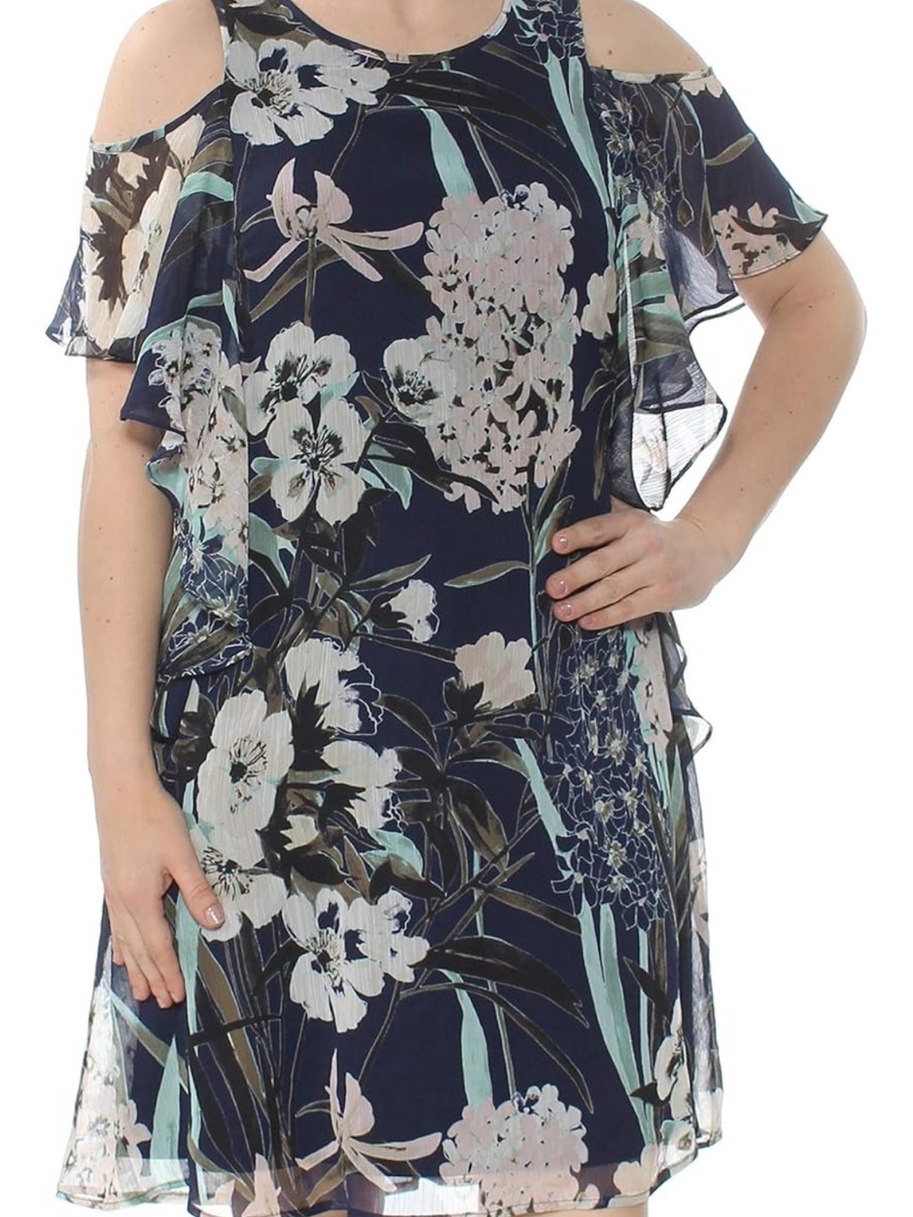 Tommy Hilfiger Navy Floral Cold-Shoulder Mini Dress